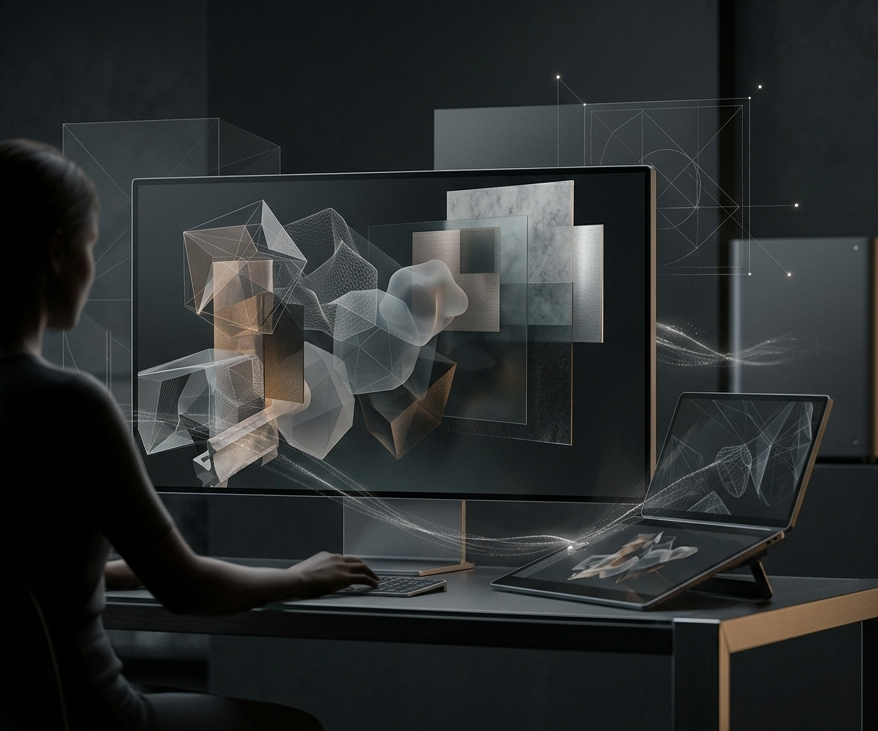 3D artist creating models and renders remotely using professional software and powerful workstation hardware through Chromaport.