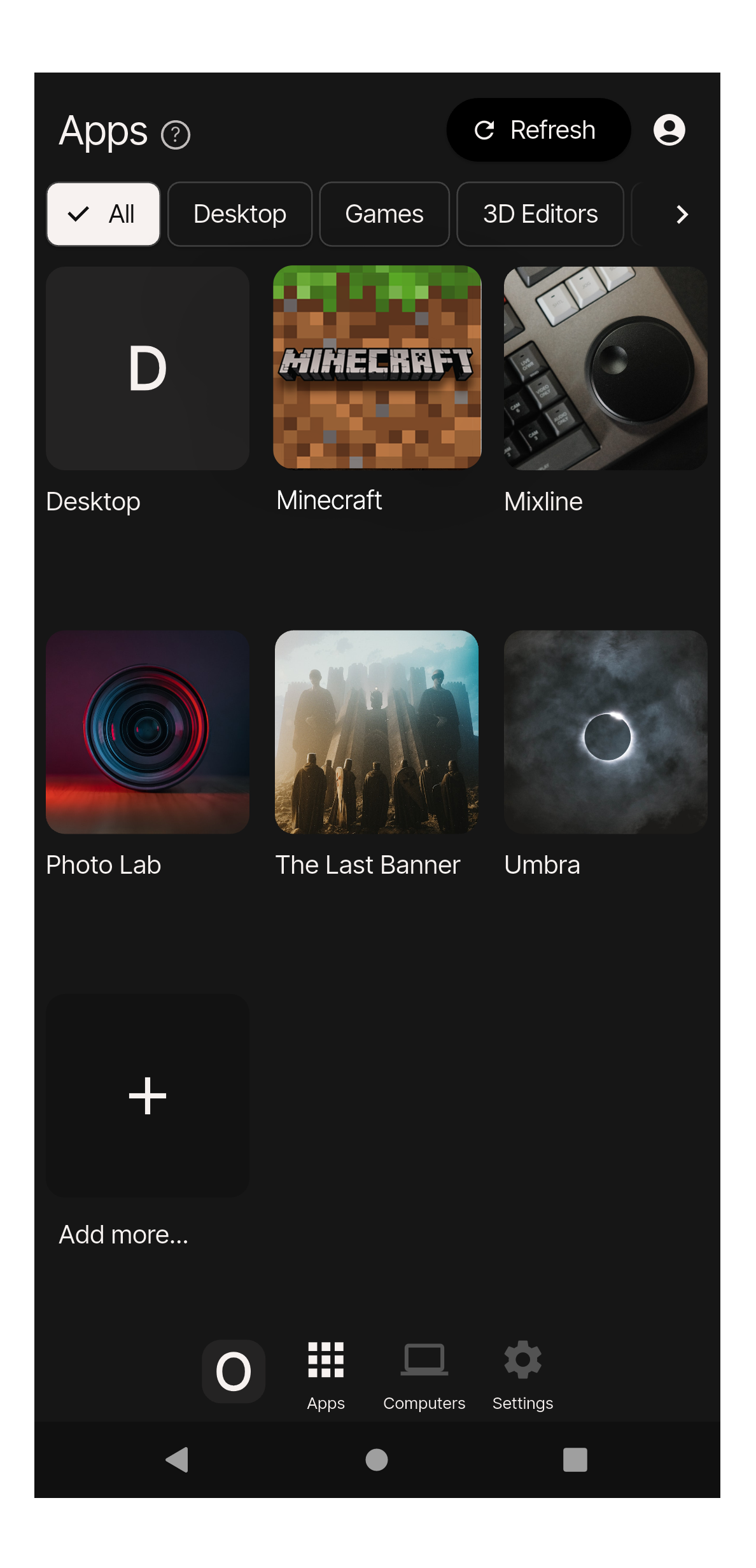 Launch Minecraft from Apps view in Chromaport