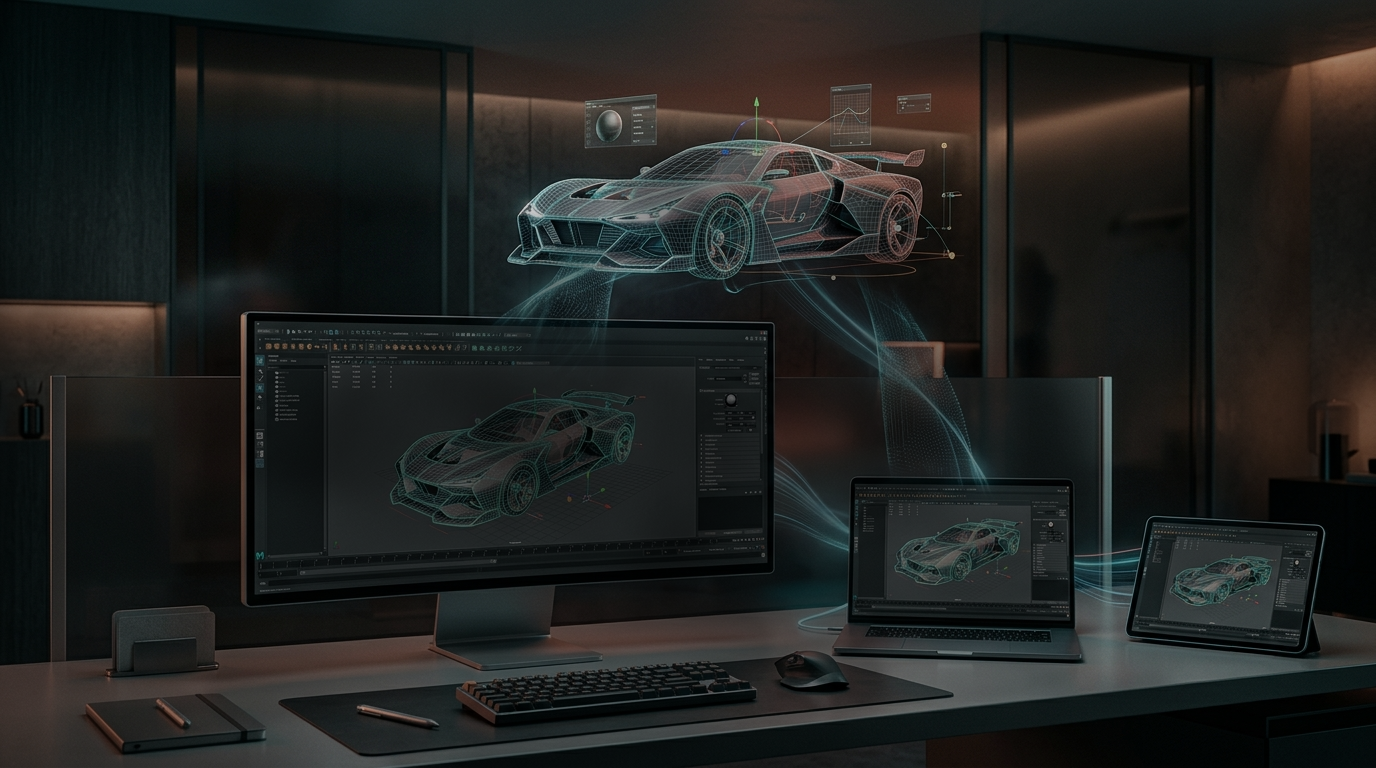 Autodesk Maya 3D modeling and animation workspace streamed through Chromaport