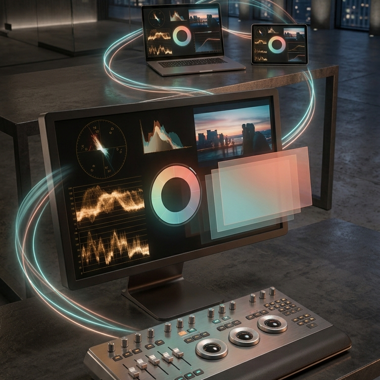 Professional color grading workstation accessed remotely through Chromaport