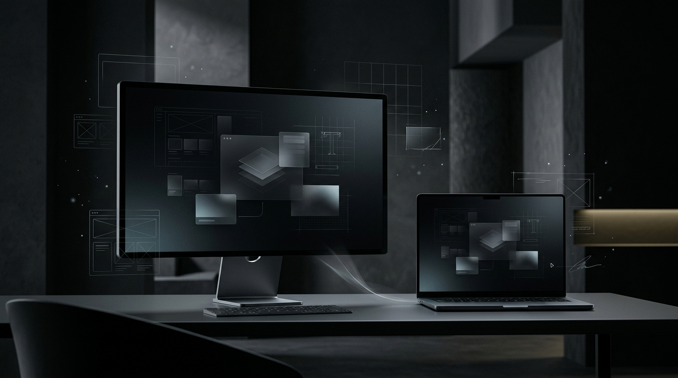 Professional UI UX design workspace with creative software, digital interfaces and graphic design tools powered by Chromaport.