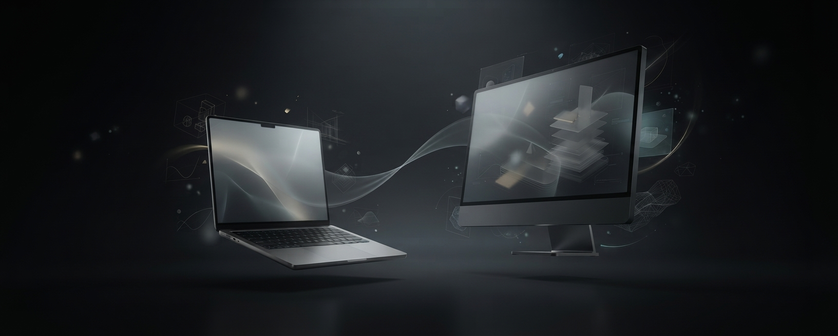MacBook connected with Windows computers and mobile devices through Chromaport for gaming, creative work and professional applications.