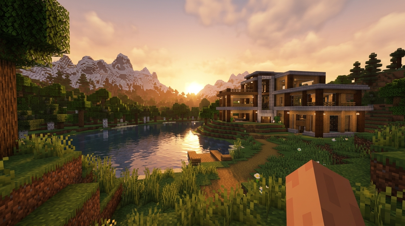 Minecraft gameplay showing a player exploring a colorful world