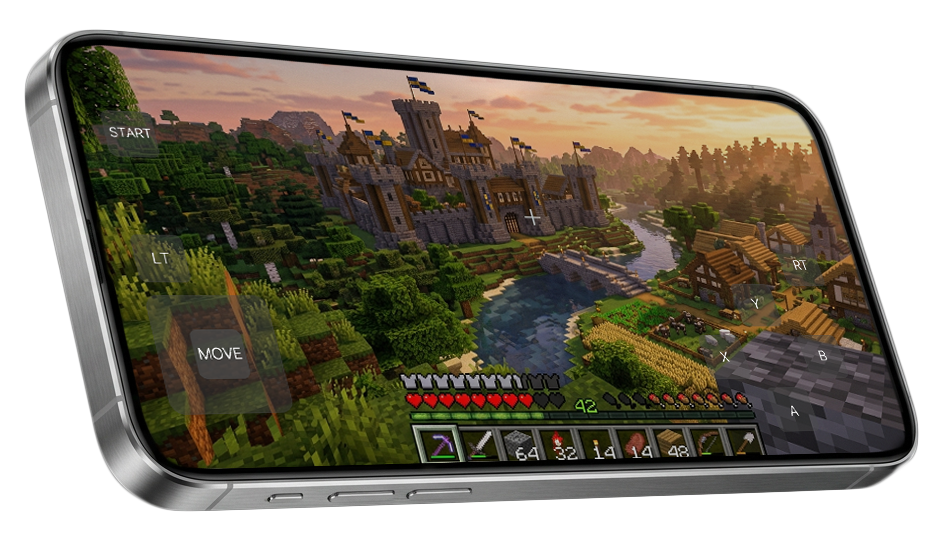 Minecraft gameplay with Chromaport touch controls