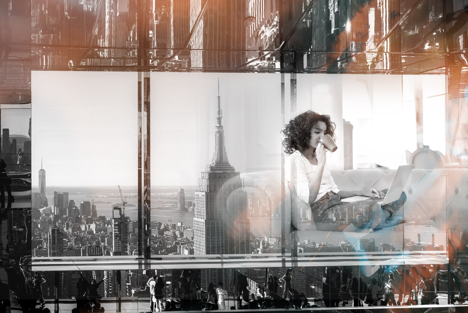 Flexible remote work lifestyle with Chromaport, showing a professional working on a laptop in a modern office environment.