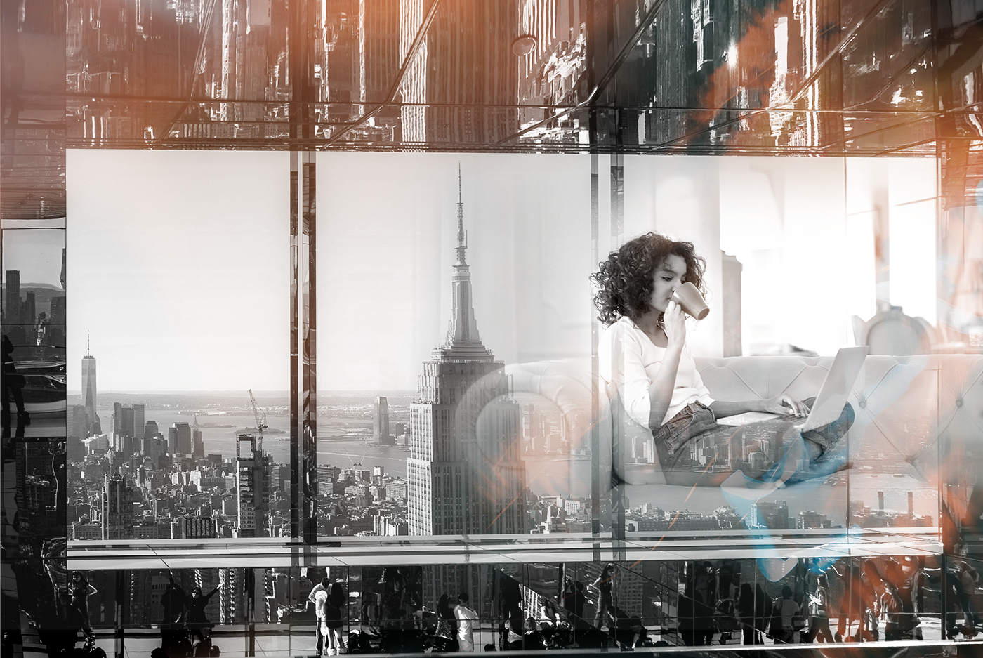 Flexible remote work lifestyle with Chromaport, showing a professional working on a laptop in a modern office environment.