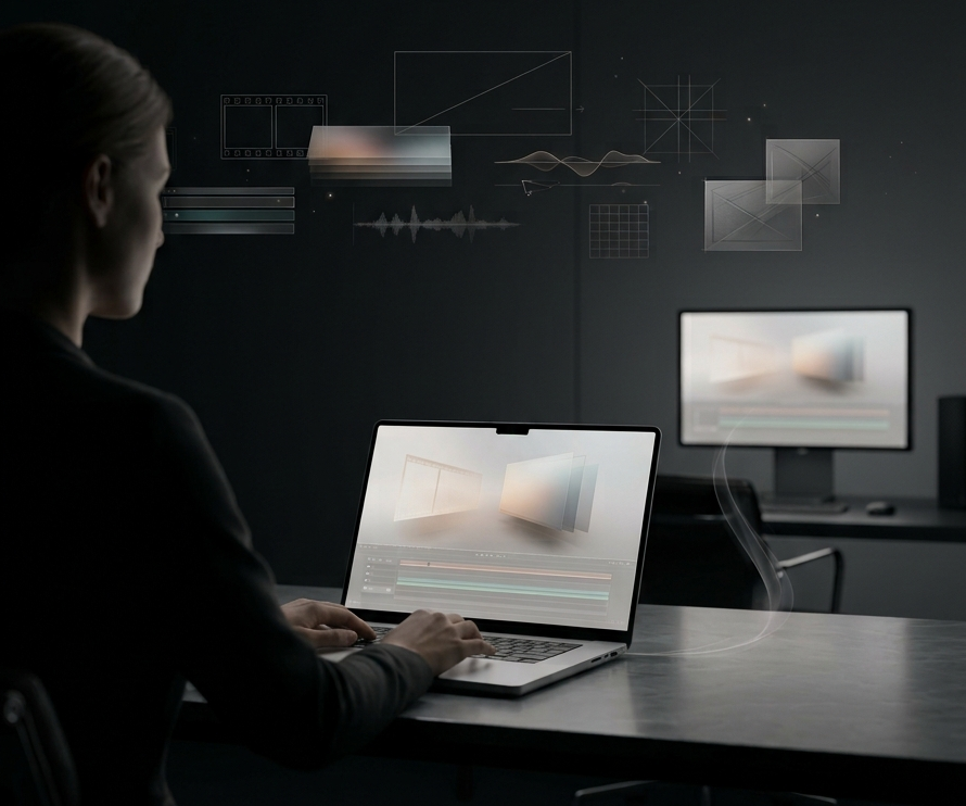 Video editor working remotely with professional editing software and high-performance workstation through Chromaport.