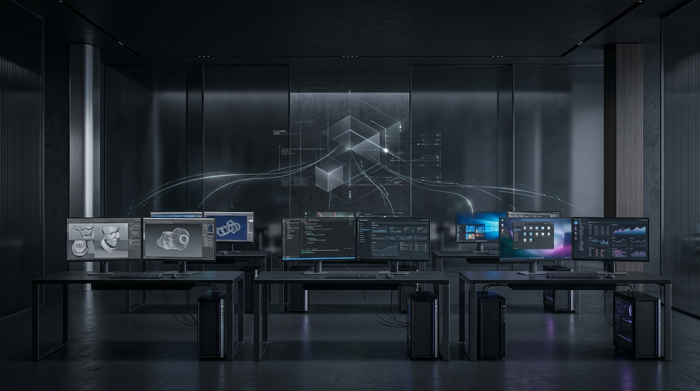 Modern workstation environment showing powerful computers accessed remotely through Chromaport.